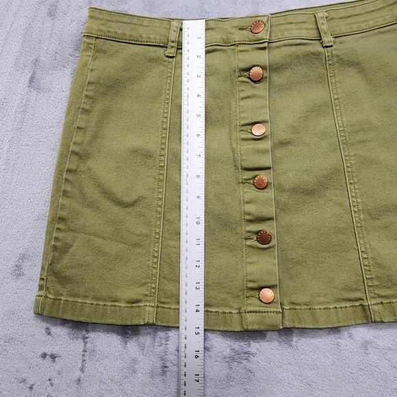 Forever 21 Skirt Womens 31 Green Button Front A-Line Mini Stretch Denim Preppy - Picture 7 of 8